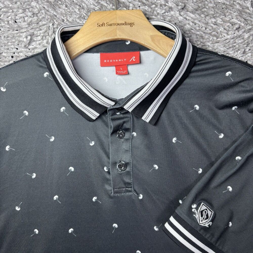 Redvanly X Lakewood Polo Shirt Mens Large Short Sleeve Black Floral Stretch Golf